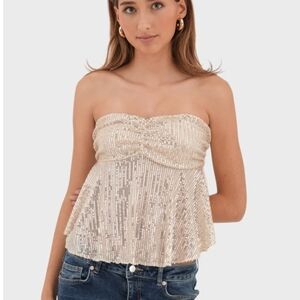 Meet Me There "Shimmer" Tube Top Champagne, Size M/L, Made in Italy
